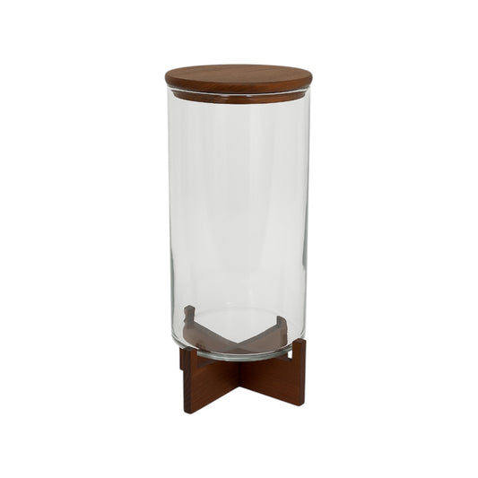Contenitore Cilindro in Legno di Pino con Vetro Trasparente 21x36cm