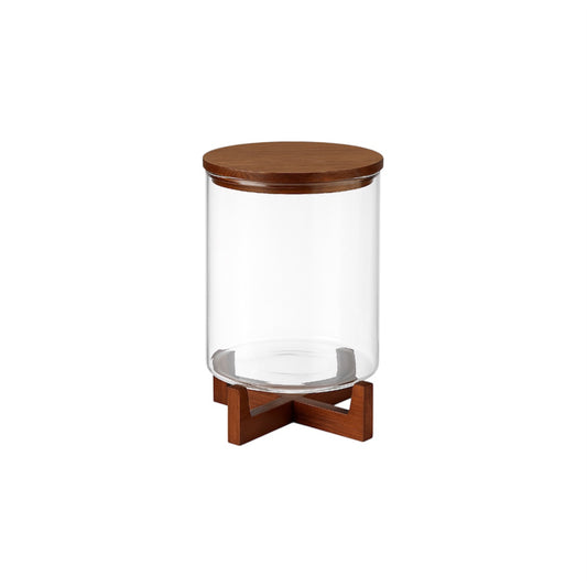 Contenitore Cilindro in Legno di Pino e Vetro Trasparente 15x26,5cm